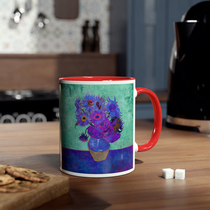 Van Gogh's Vase with Twelve Sunflowers (1888–1889) - Pop art purple Fine Art Print Two-Tone Coffee Mugs, 11oz