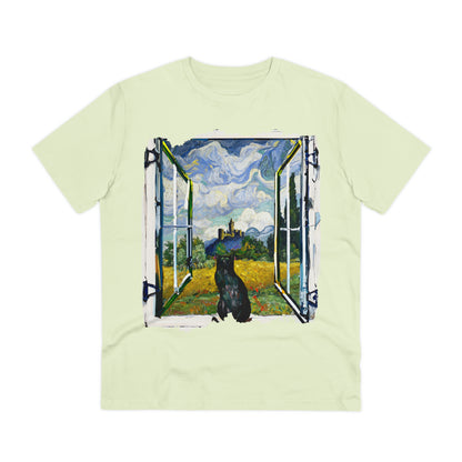 Van Gogh's Wheat Field with Cypresses (1889) - Cat with castle ruin Fine Art Print Organic Cotton T-Shirt Unisex