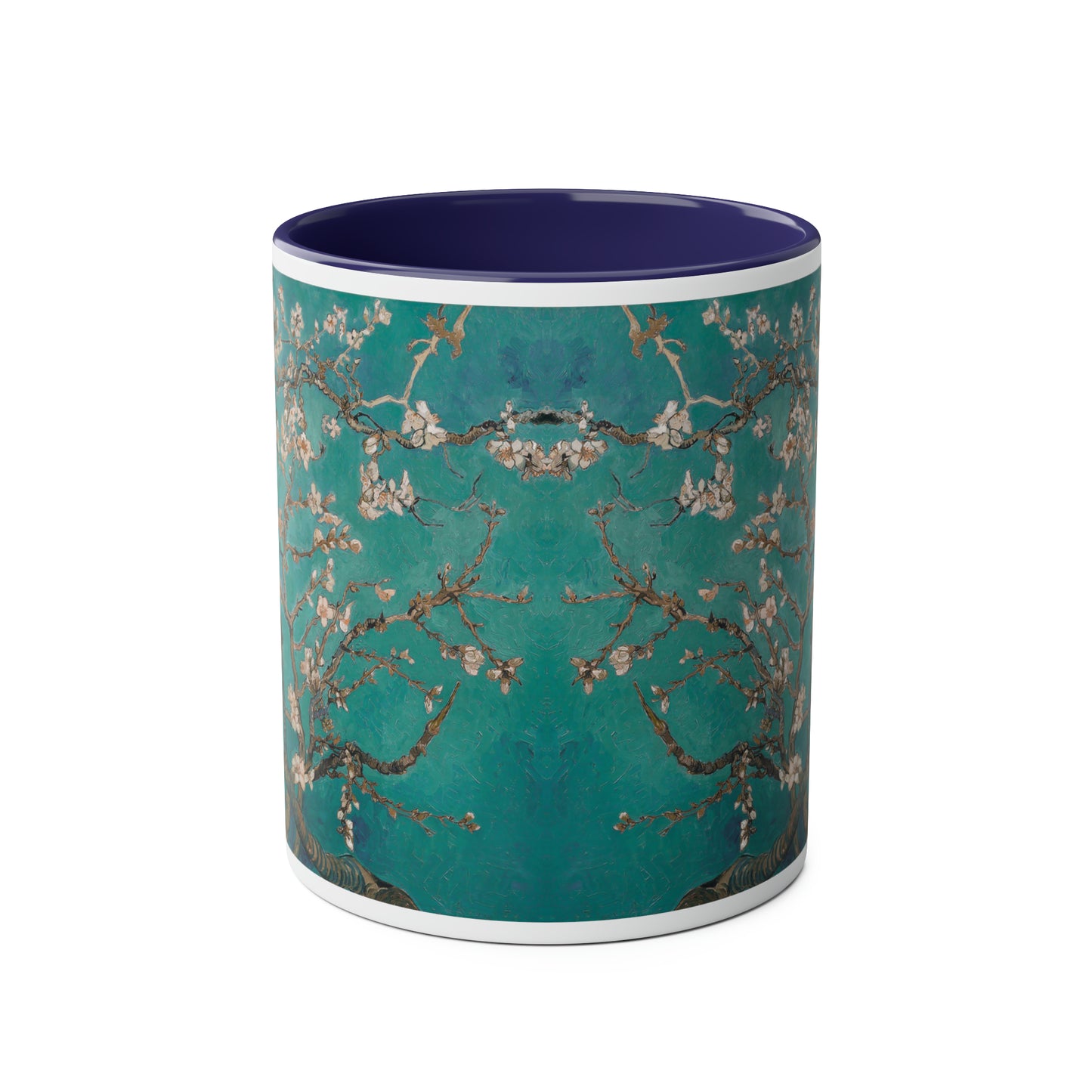 Van Gogh's Almond blossom (1890) - Turqoise Fine Art Print Two-Tone Coffee Mugs, 11oz