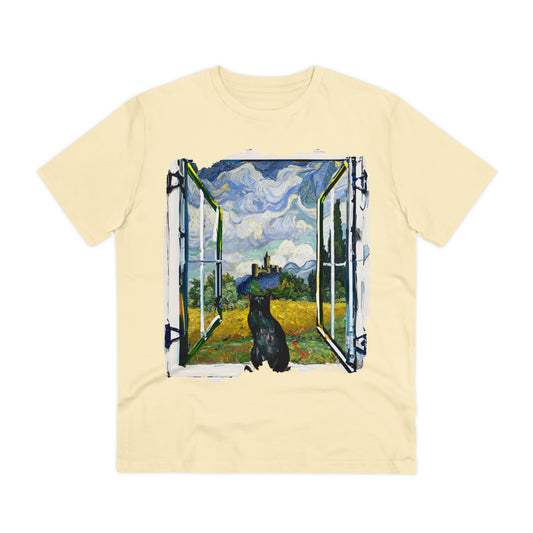 Van Gogh's Wheat Field with Cypresses (1889) - Cat with castle ruin Fine Art Print Organic Cotton T-Shirt Unisex