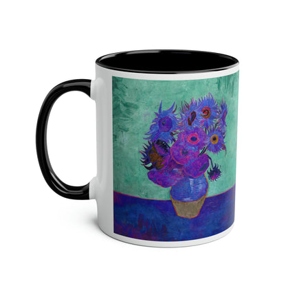 Van Gogh's Vase with Twelve Sunflowers (1888–1889) - Pop art purple Fine Art Print Two-Tone Coffee Mugs, 11oz