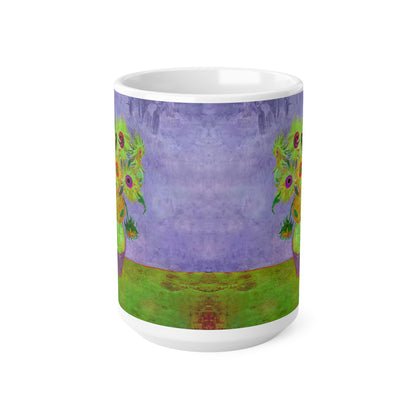 Van Gogh's Vase with Twelve Sunflowers (1888–1889) - Pop art green Fine Art Print Ceramic Coffee Mugs, 11oz, 15oz