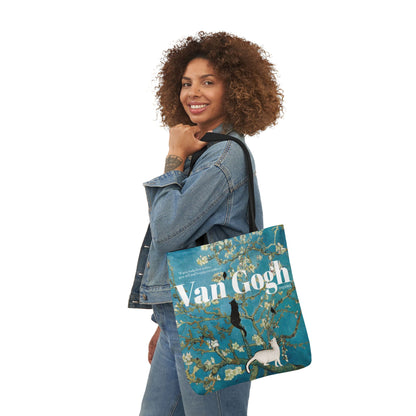 Vincent Vang Gogh Cherry Blossom - Cats - Canvas Tote Bag, 5-Color Straps