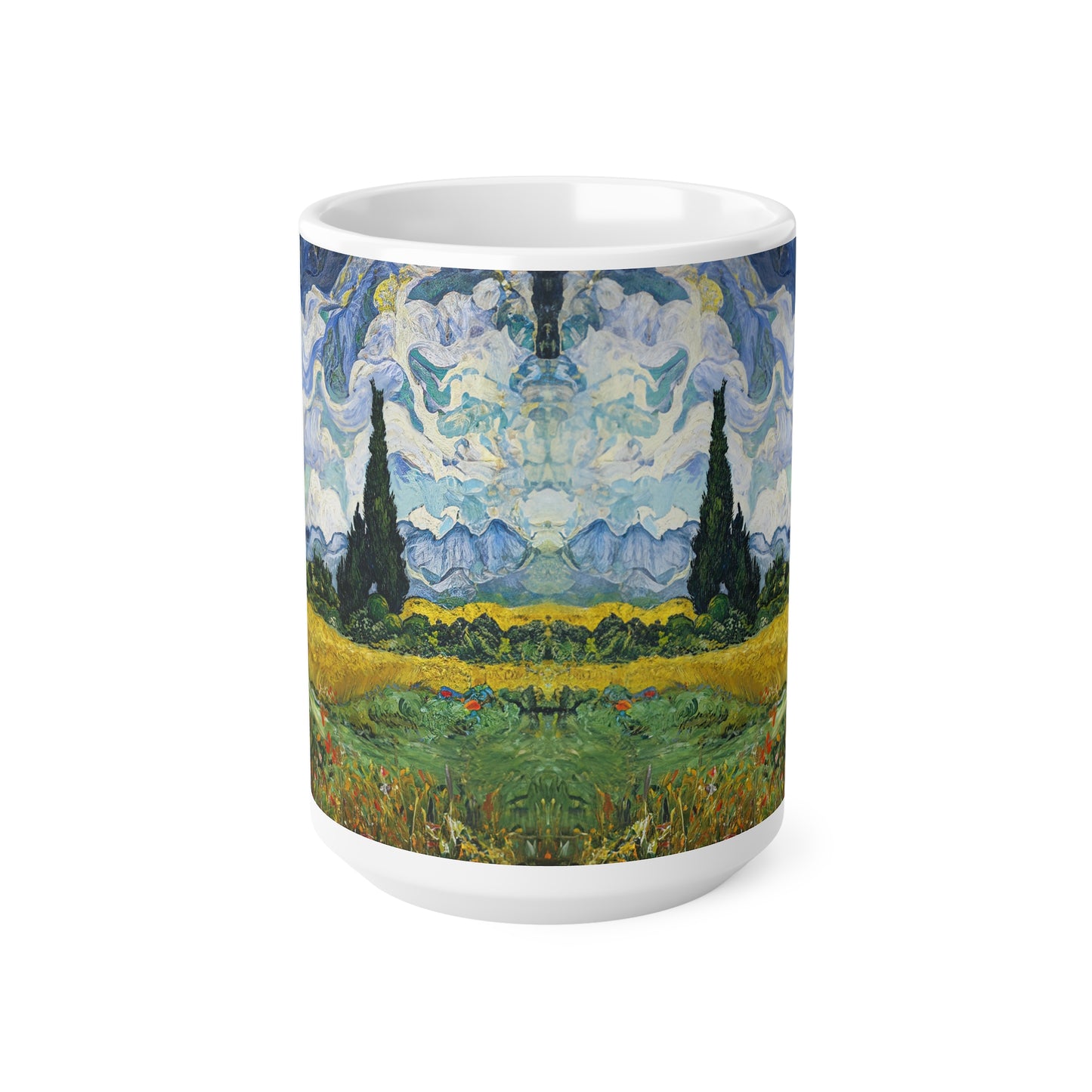 Van Gogh's Wheat Field with Cypresses (1889) - Original Fine Art Print Ceramic Coffee Cups, 11oz, 15oz