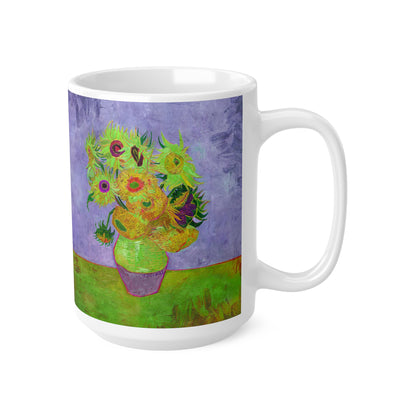 Van Gogh's Vase with Twelve Sunflowers (1888–1889) - Pop art green Fine Art Print Ceramic Coffee Mugs, 11oz, 15oz