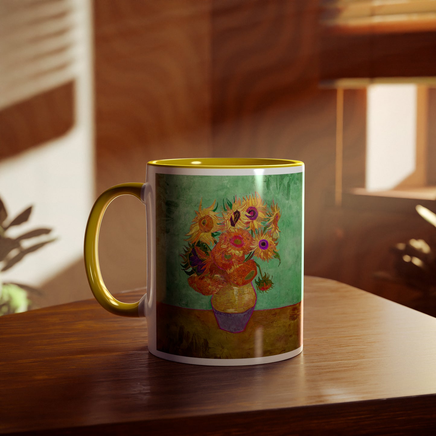 Van Gogh's Vase with Twelve Sunflowers (1888–1889) - Summer Fine Art Print Two-Tone Coffee Mugs, 11oz