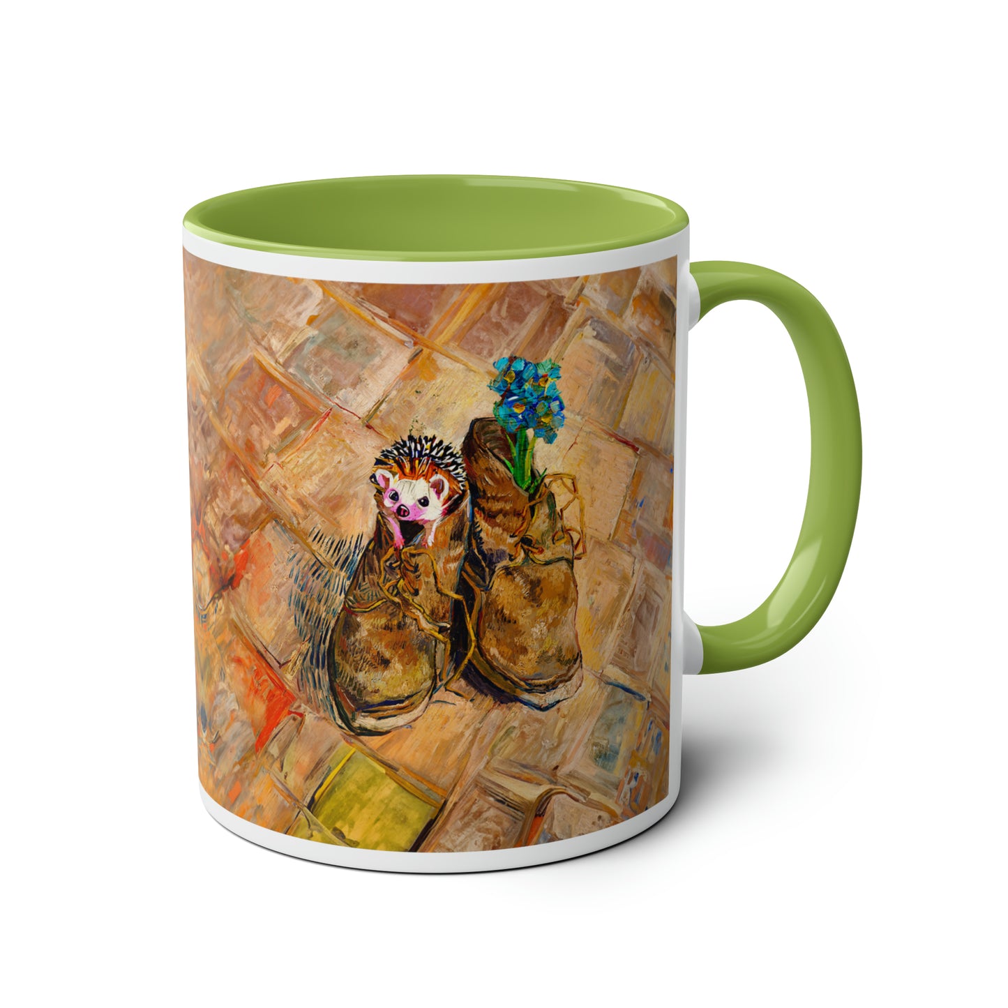 Van Gogh's Shoes (1888) - Hedgehog Fine Art Print Two-Tone Coffee Mugs, 11oz