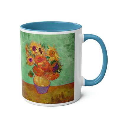 Van Gogh's Vase with Twelve Sunflowers (1888–1889) - Summer Fine Art Print Two-Tone Coffee Mugs, 11oz