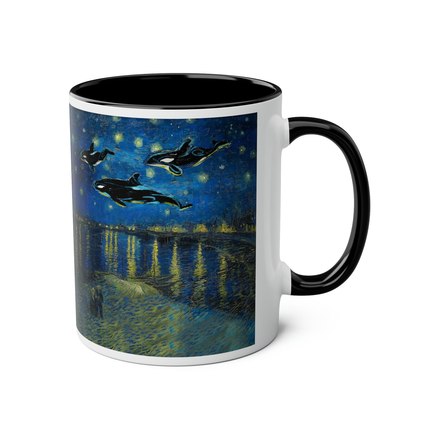 Van Gogh's Starry Night Over the Rhone (1888) - Dreams Fine Art Print Two-Tone Coffee Mugs, 11oz