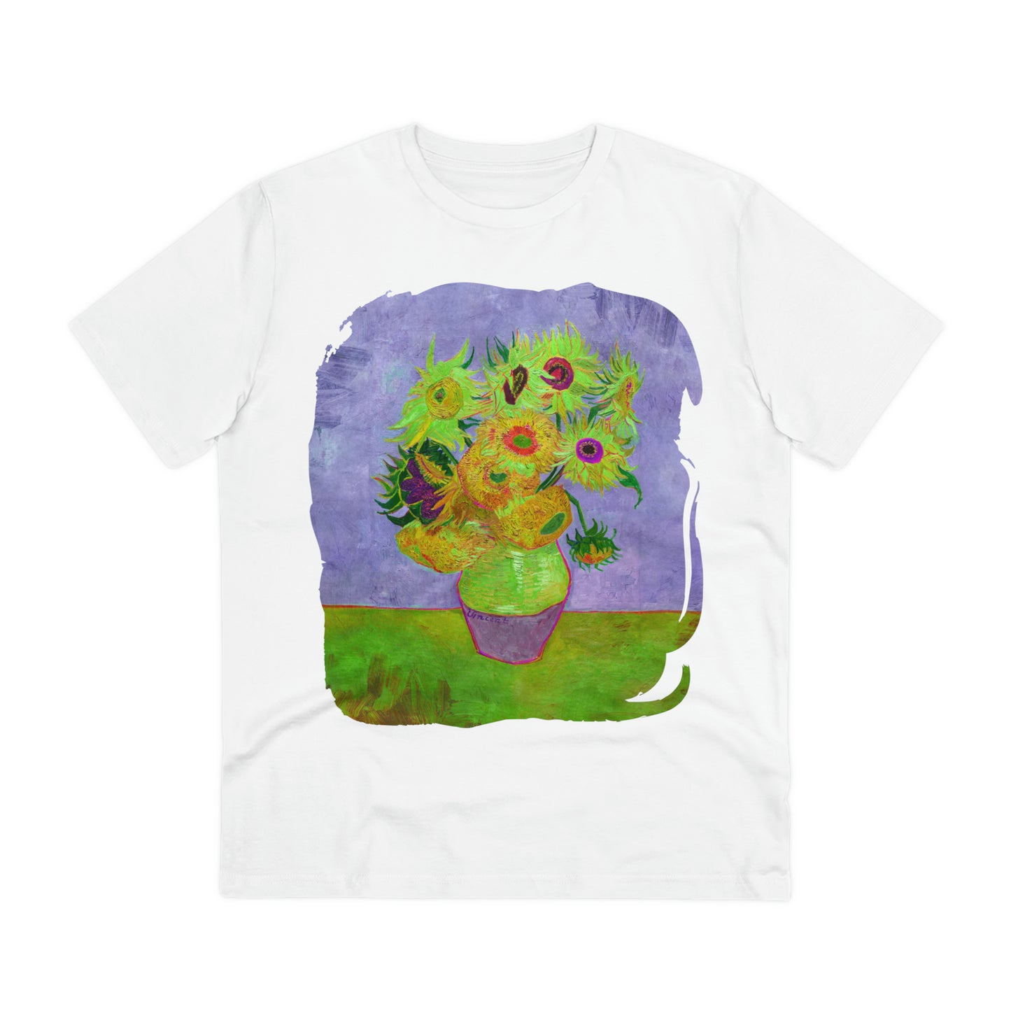 Van Gogh's Vase with Twelve Sunflowers (1888–1889) - Pop art green Fine Art Print Organic Cotton T-Shirt Unisex