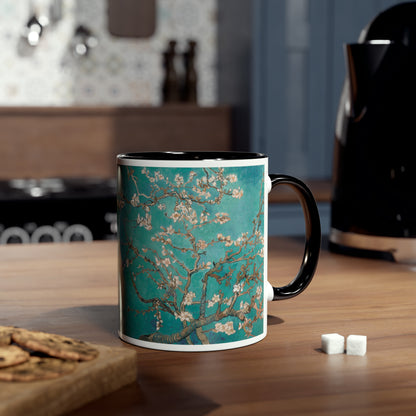 Van Gogh's Almond blossom (1890) - Turqoise Fine Art Print Two-Tone Coffee Mugs, 11oz