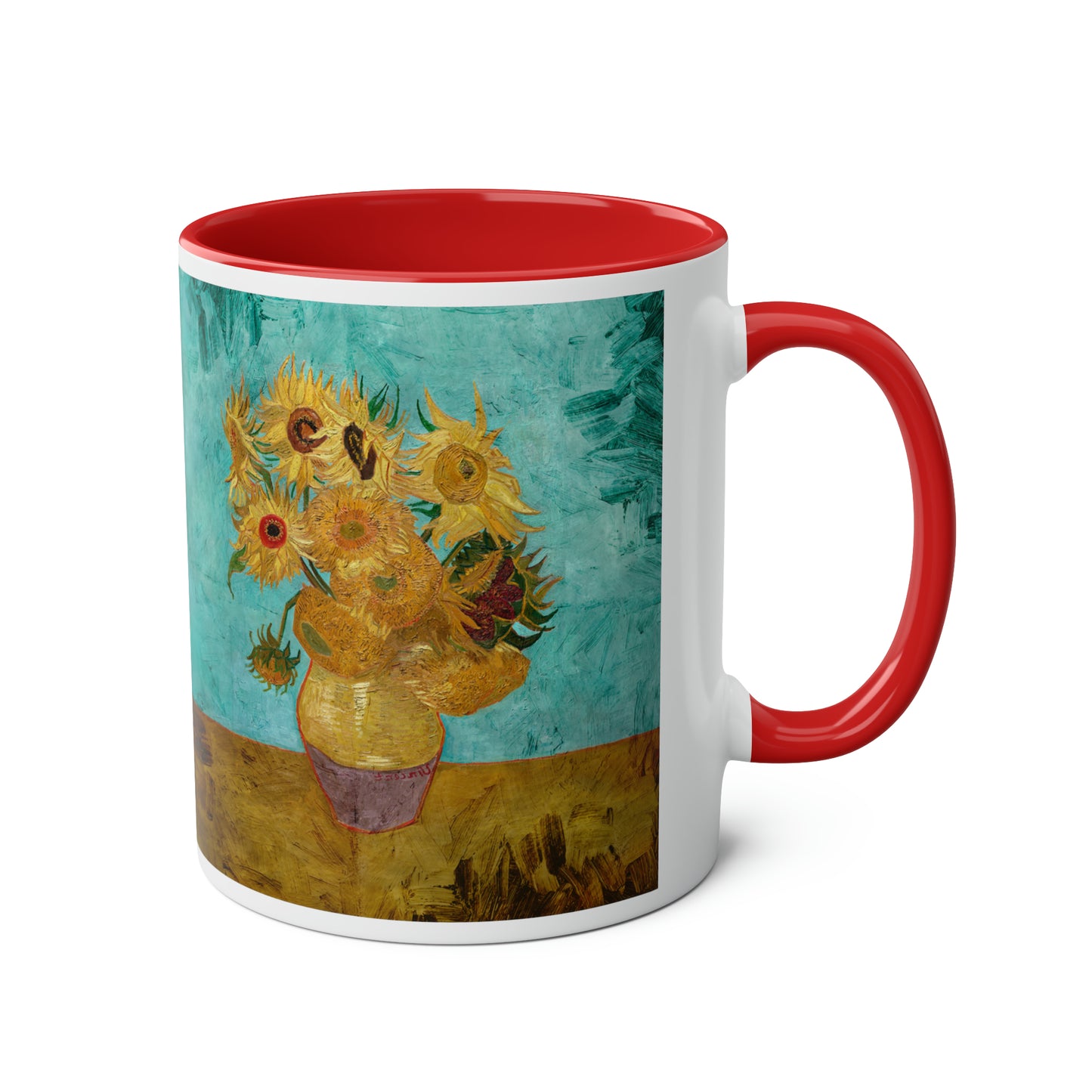 Van Gogh's Vase with Twelve Sunflowers (1888–1889) - Original Fine Art Print Two-Tone Coffee Mugs, 11oz