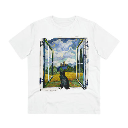 Van Gogh's Wheat Field with Cypresses (1889) - Cat with castle ruin Fine Art Print Organic Cotton T-Shirt Unisex