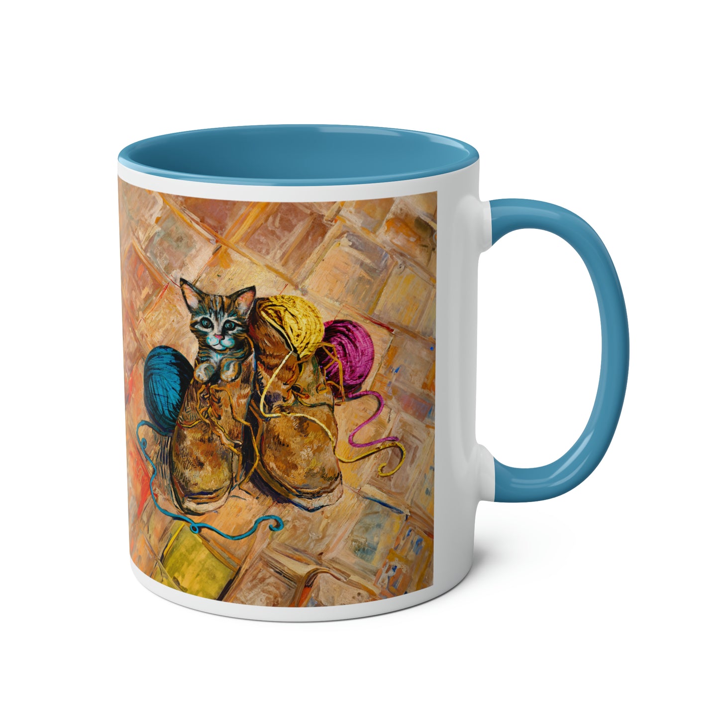 Van Gogh's Shoes (1888) - Kitten with yarns Fine Art Print Two-Tone Coffee Mugs, 11oz