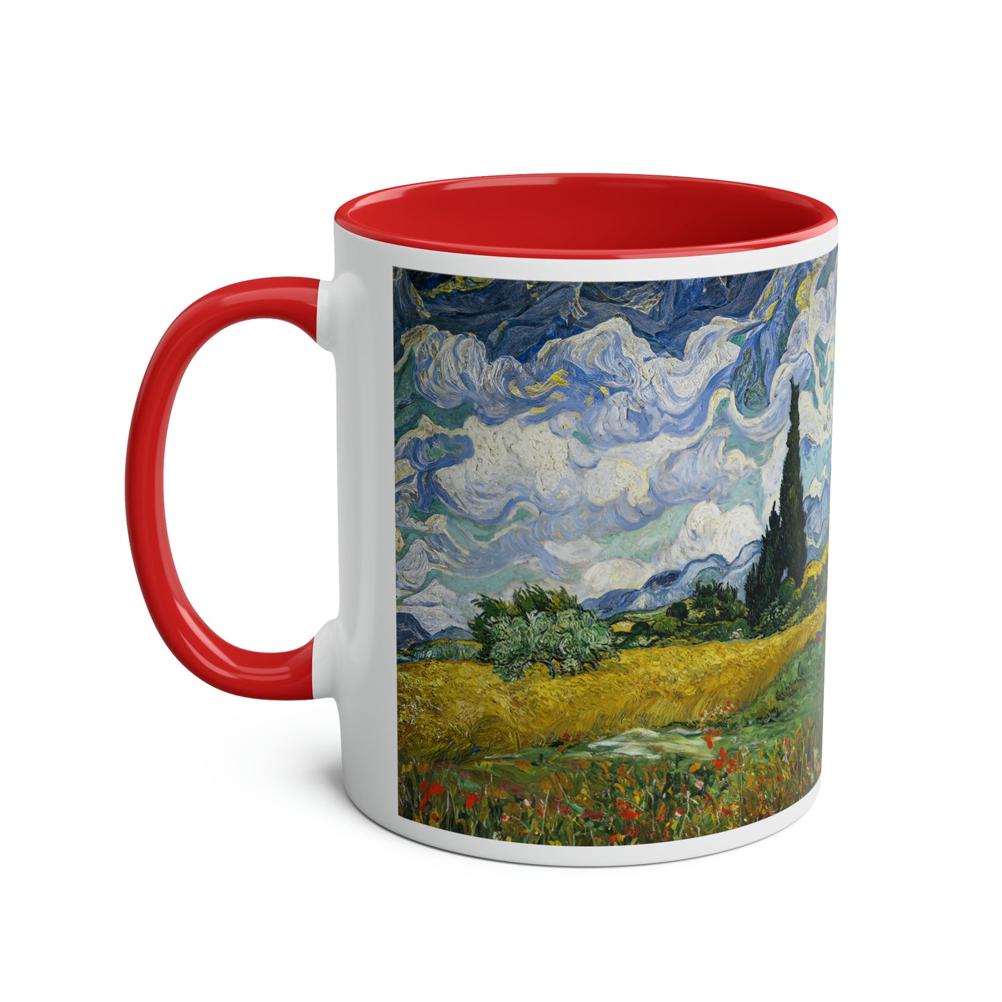 Van Gogh's Wheat Field with Cypresses (1889) - Original Fine Art Print Two-Tone Coffee Mugs, 11oz