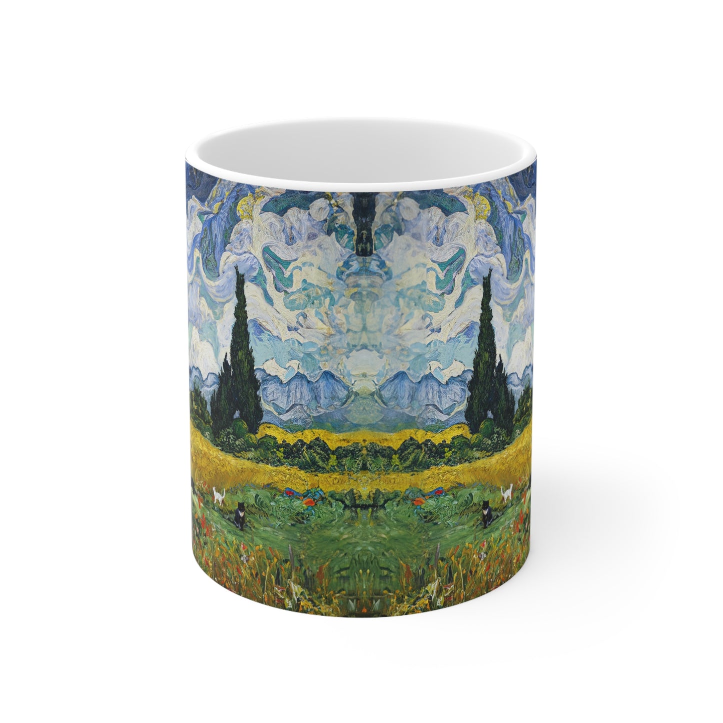 Van Gogh's Wheat Field with Cypresses (1889) - Birds Fine Art Print Ceramic Coffee Mugs, 11oz, 15oz