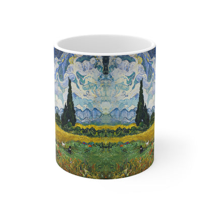 Van Gogh's Wheat Field with Cypresses (1889) - Birds Fine Art Print Ceramic Coffee Mugs, 11oz, 15oz