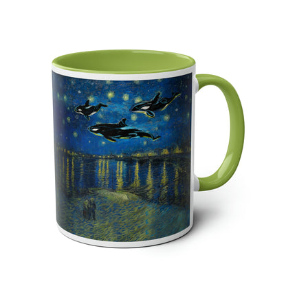 Van Gogh's Starry Night Over the Rhone (1888) - Dreams Fine Art Print Two-Tone Coffee Mugs, 11oz