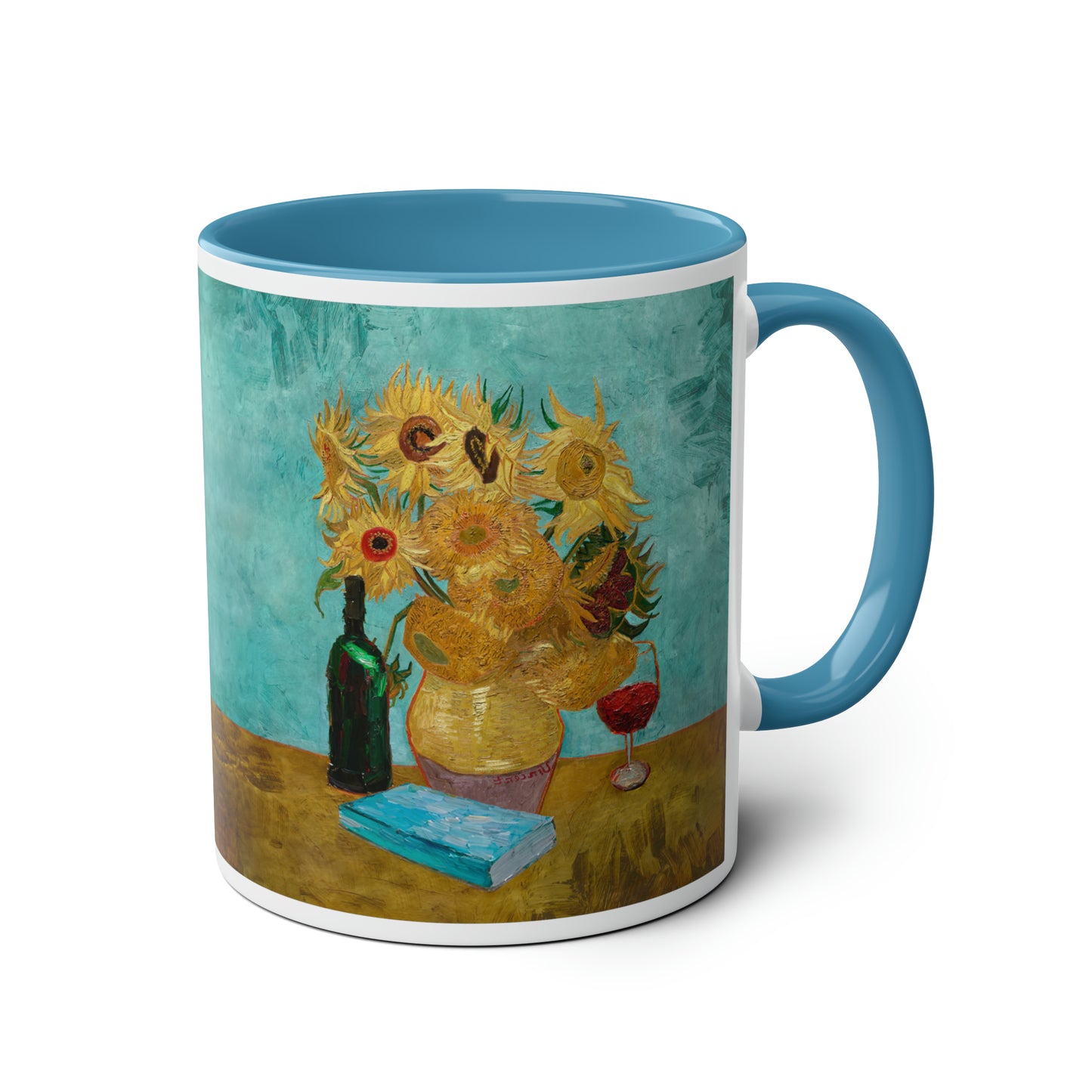 Van Gogh's Vase with Twelve Sunflowers (1888–1889) - Wine and book lover Fine Art Print Two-Tone Coffee Mugs, 11oz