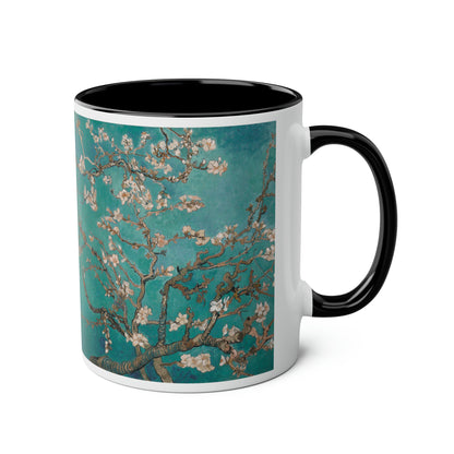 Van Gogh's Almond blossom (1890) - Turqoise Fine Art Print Two-Tone Coffee Mugs, 11oz