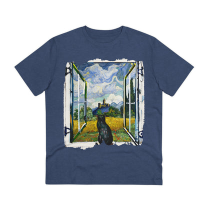 Van Gogh's Wheat Field with Cypresses (1889) - Cat with castle ruin Fine Art Print Organic Cotton T-Shirt Unisex