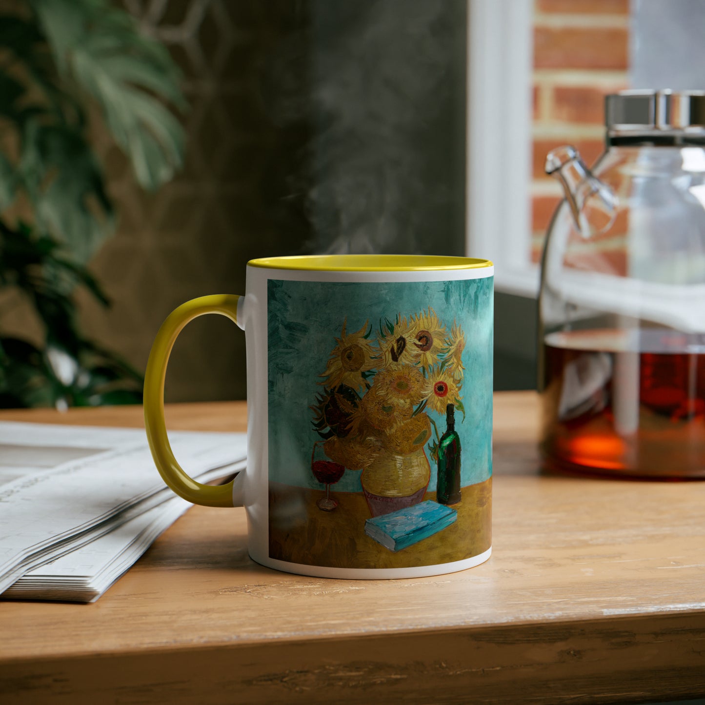 Van Gogh's Vase with Twelve Sunflowers (1888–1889) - Wine and book lover Fine Art Print Two-Tone Coffee Mugs, 11oz