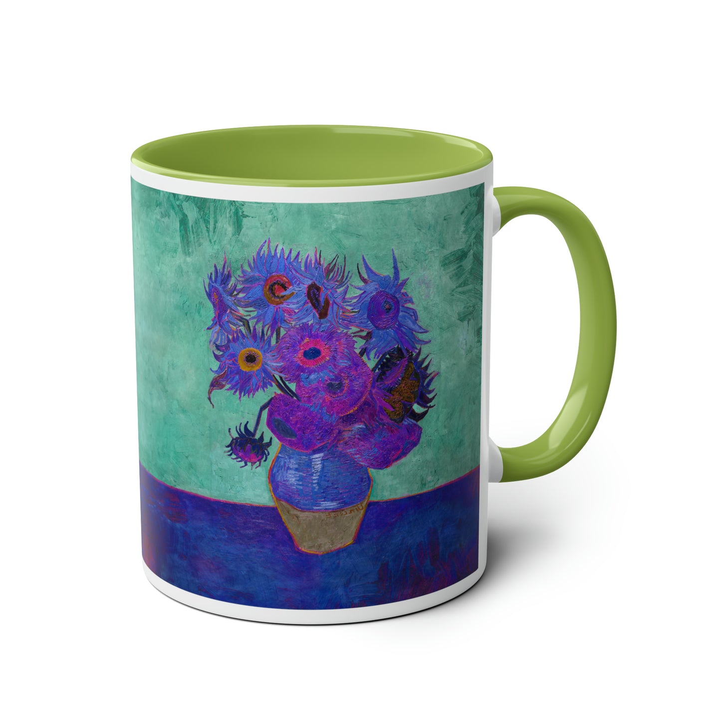 Van Gogh's Vase with Twelve Sunflowers (1888–1889) - Pop art purple Fine Art Print Two-Tone Coffee Mugs, 11oz