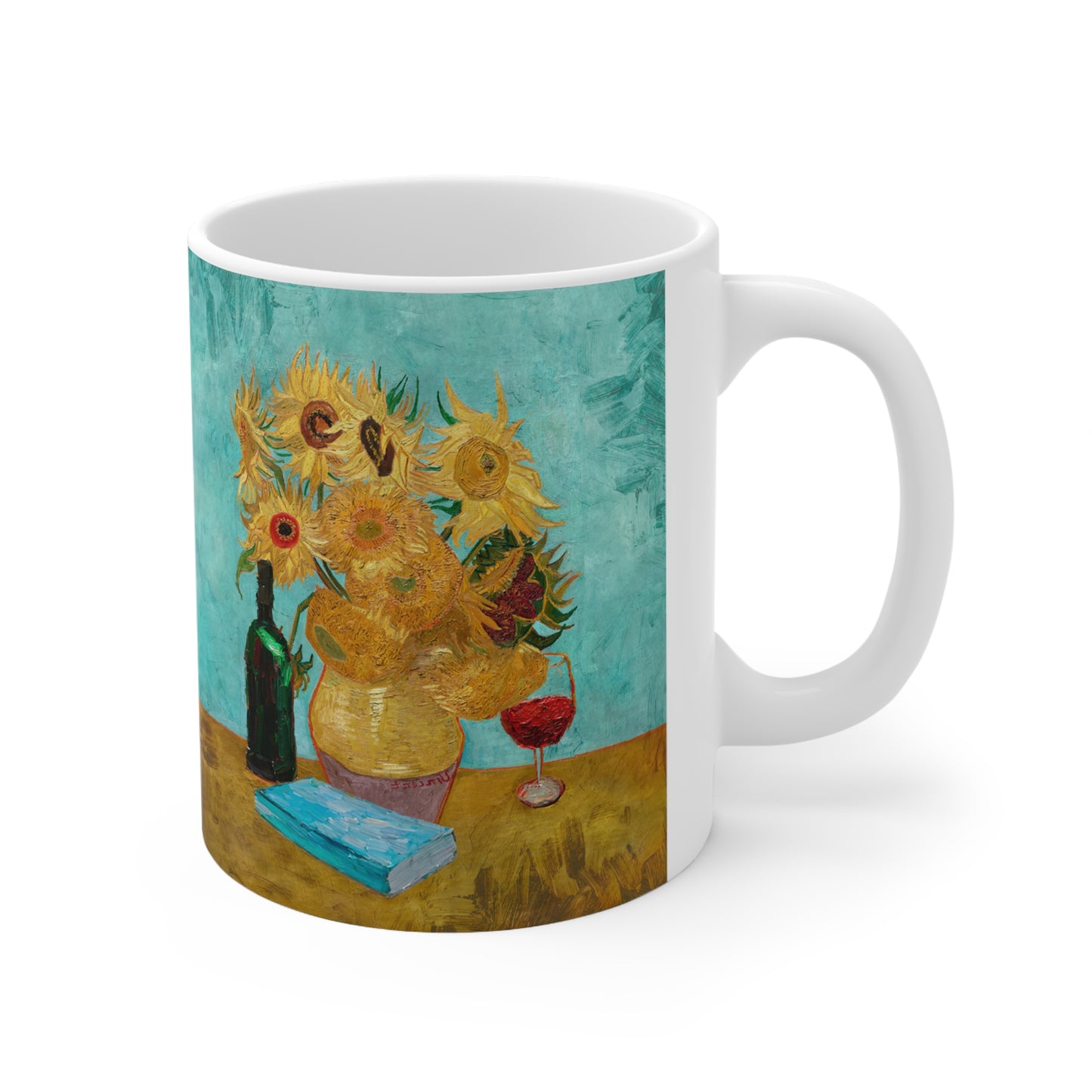 Van Gogh's Vase with Twelve Sunflowers (1888–1889) - Wine and book lover Fine Art Print Ceramic Coffee Mugs, 11oz, 15oz