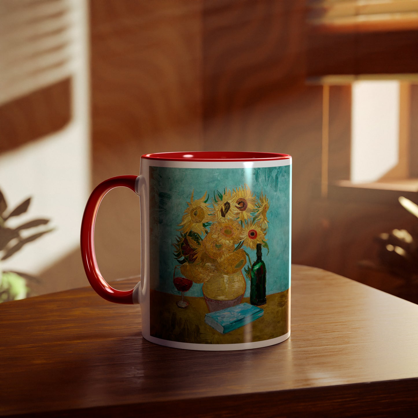 Van Gogh's Vase with Twelve Sunflowers (1888–1889) - Wine and book lover Fine Art Print Two-Tone Coffee Mugs, 11oz