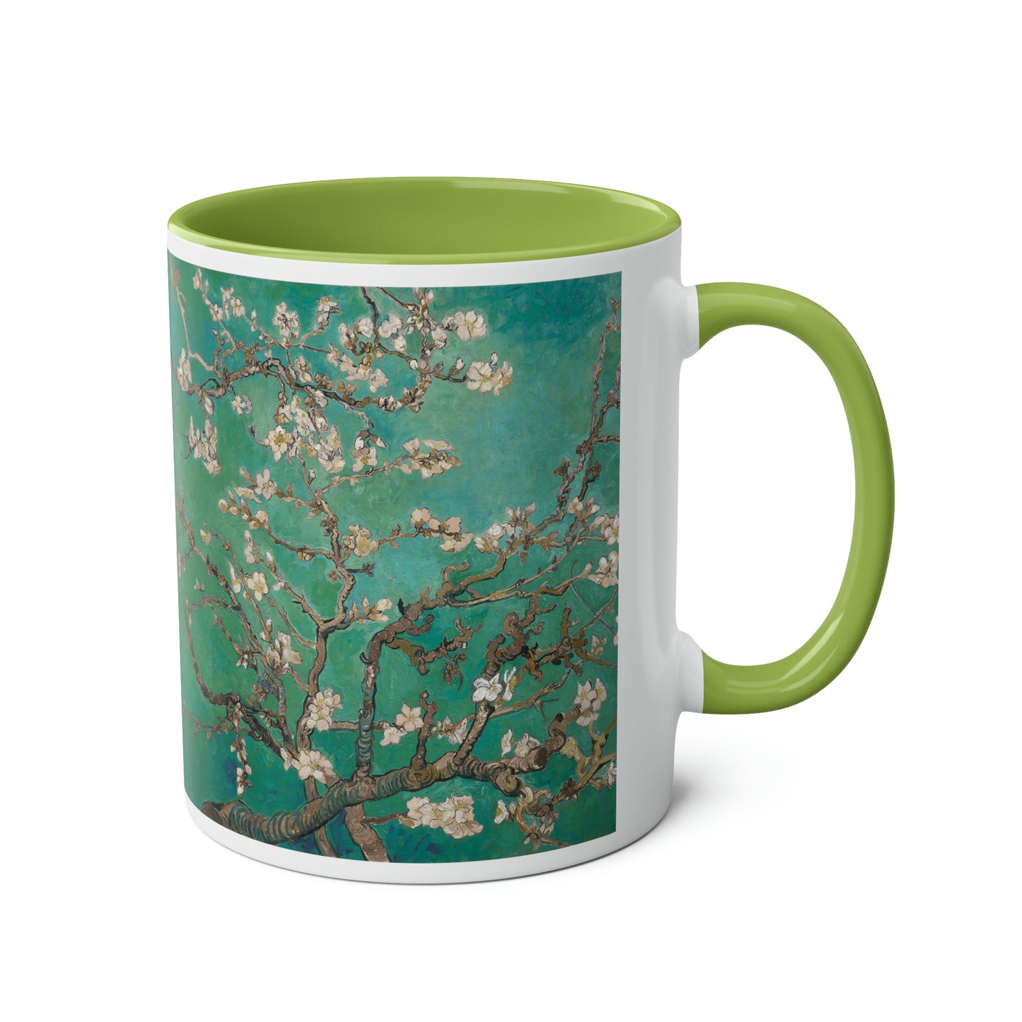 Van Gogh's Almond blossom (1890) - Green Fine Art Print Two-Tone Coffee Mugs, 11oz