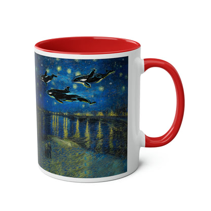 Van Gogh's Starry Night Over the Rhone (1888) - Dreams Fine Art Print Two-Tone Coffee Mugs, 11oz