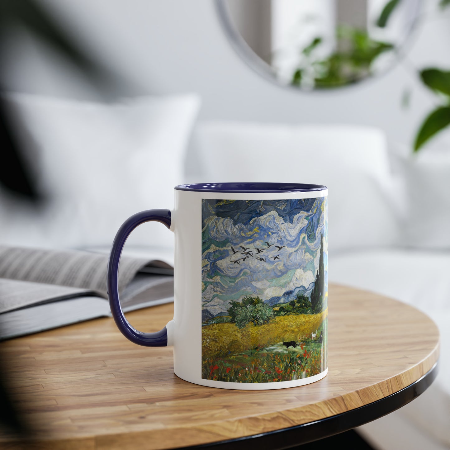 Van Gogh's Wheat Field with Cypresses (1889) - Birds Fine Art Print Two-Tone Coffee Mugs, 11oz