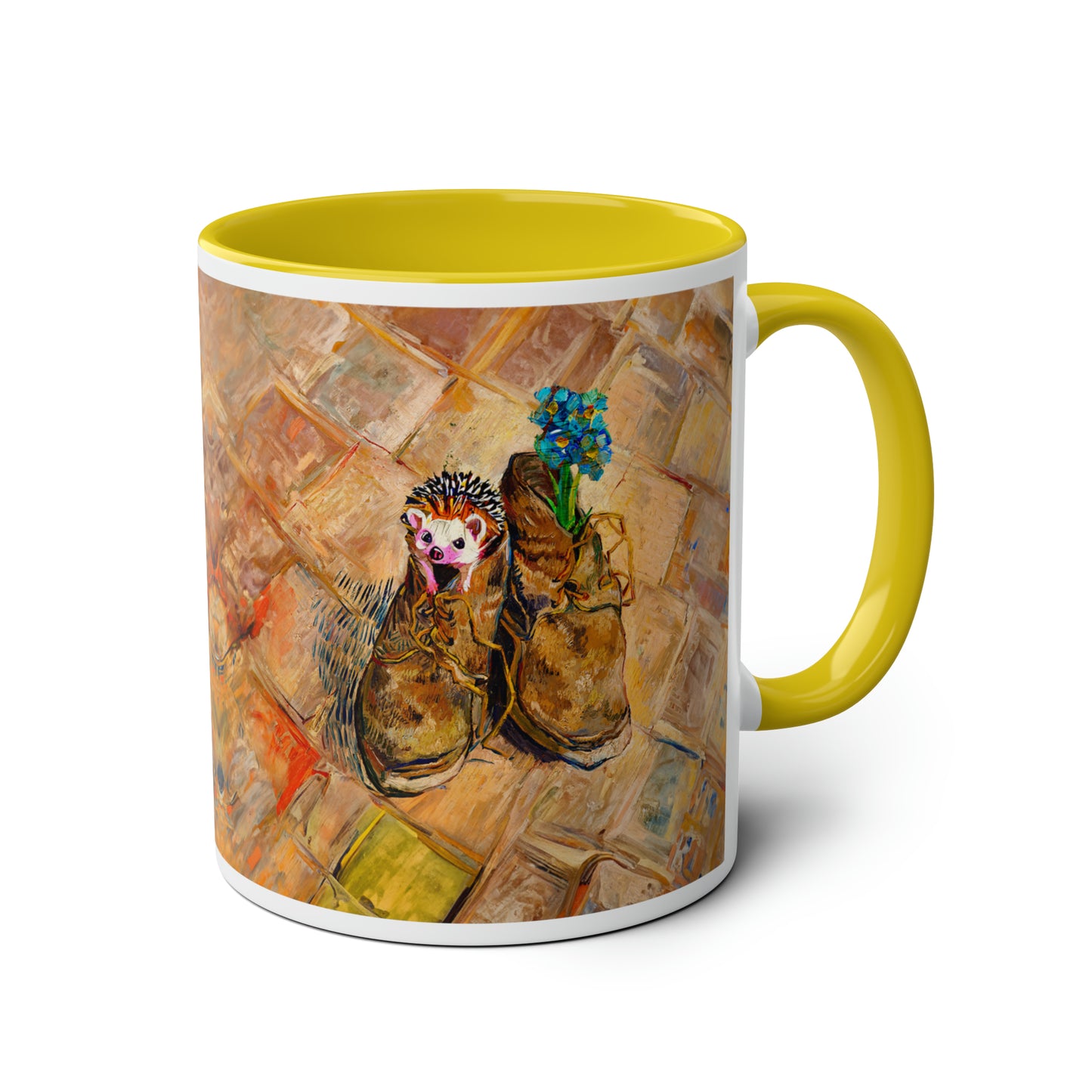 Van Gogh's Shoes (1888) - Hedgehog Fine Art Print Two-Tone Coffee Mugs, 11oz