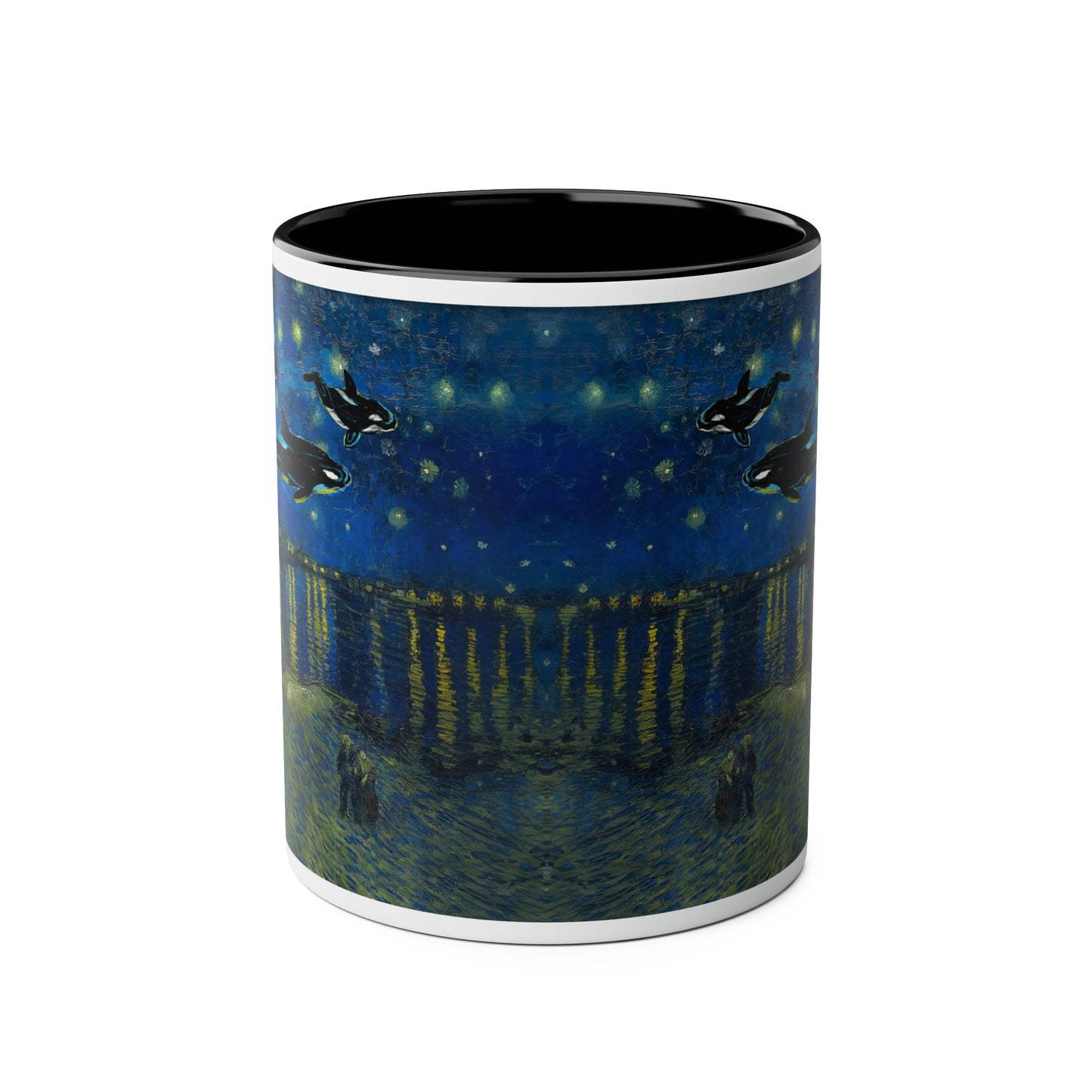 Van Gogh's Starry Night Over the Rhone (1888) - Dreams Fine Art Print Two-Tone Coffee Mugs, 11oz