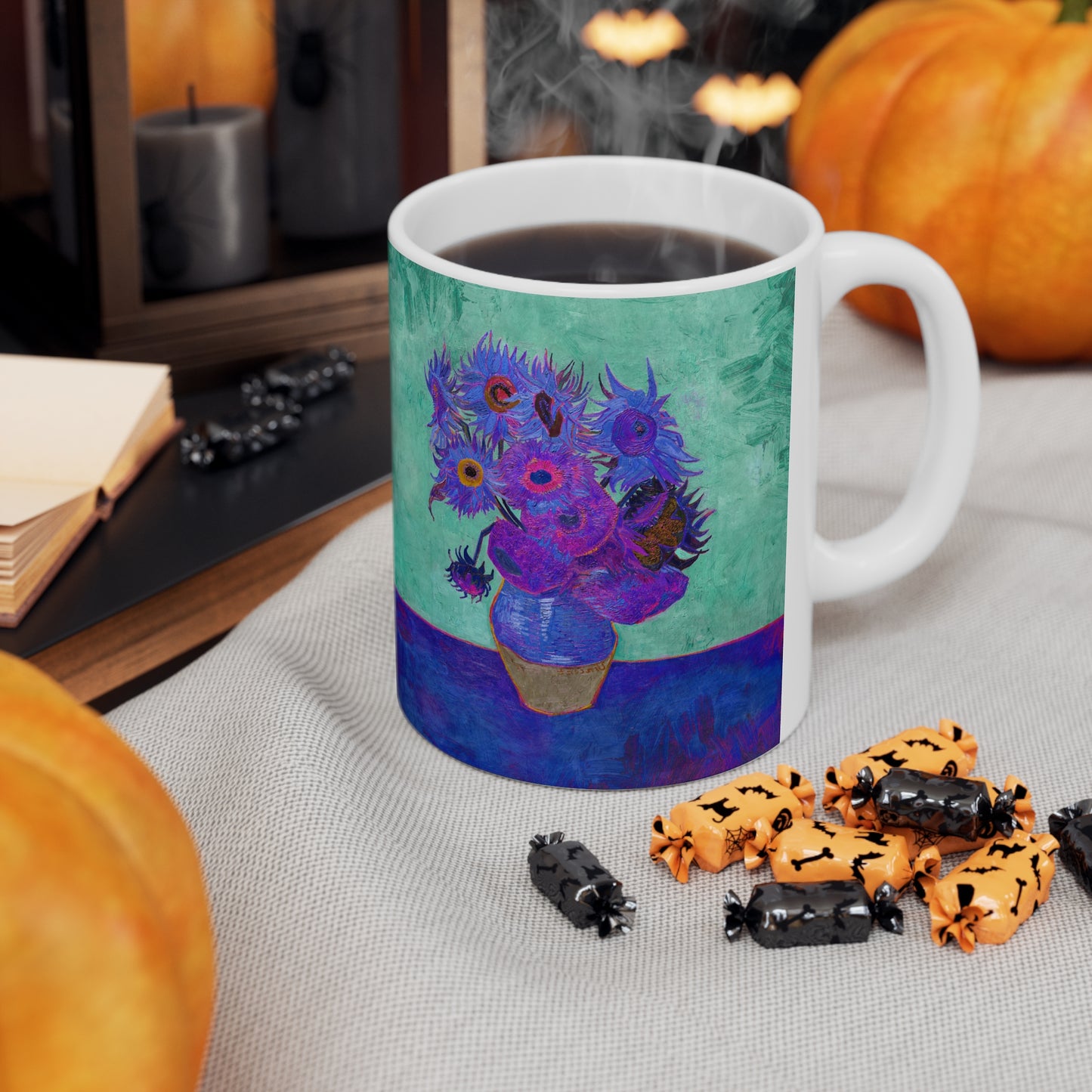 Van Gogh's Vase with Twelve Sunflowers (1888–1889) - Pop art purple Fine Art Print Ceramic Coffee Mugs, 11oz, 15oz