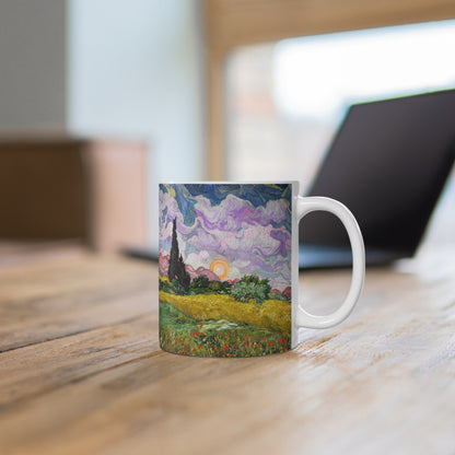 Van Gogh's Wheat Field with Cypresses (1889) - Sunset Fine Art Print Ceramic Coffee Mugs, 11oz, 15oz