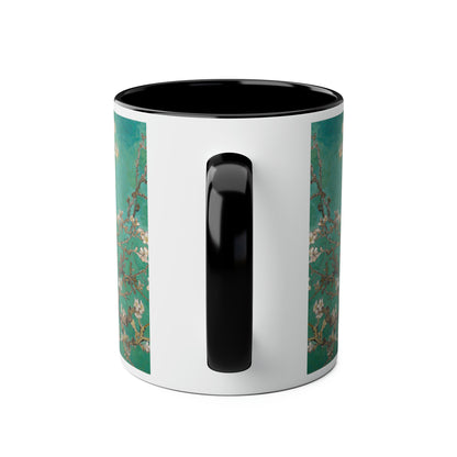 Van Gogh's Almond blossom (1890) - Green Fine Art Print Two-Tone Coffee Mugs, 11oz