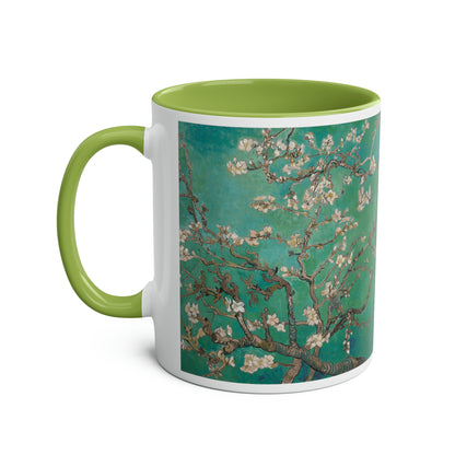 Van Gogh's Almond blossom (1890) - Green Fine Art Print Two-Tone Coffee Mugs, 11oz