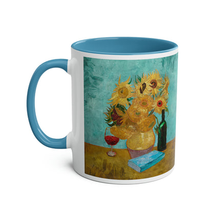 Van Gogh's Vase with Twelve Sunflowers (1888–1889) - Wine and book lover Fine Art Print Two-Tone Coffee Mugs, 11oz