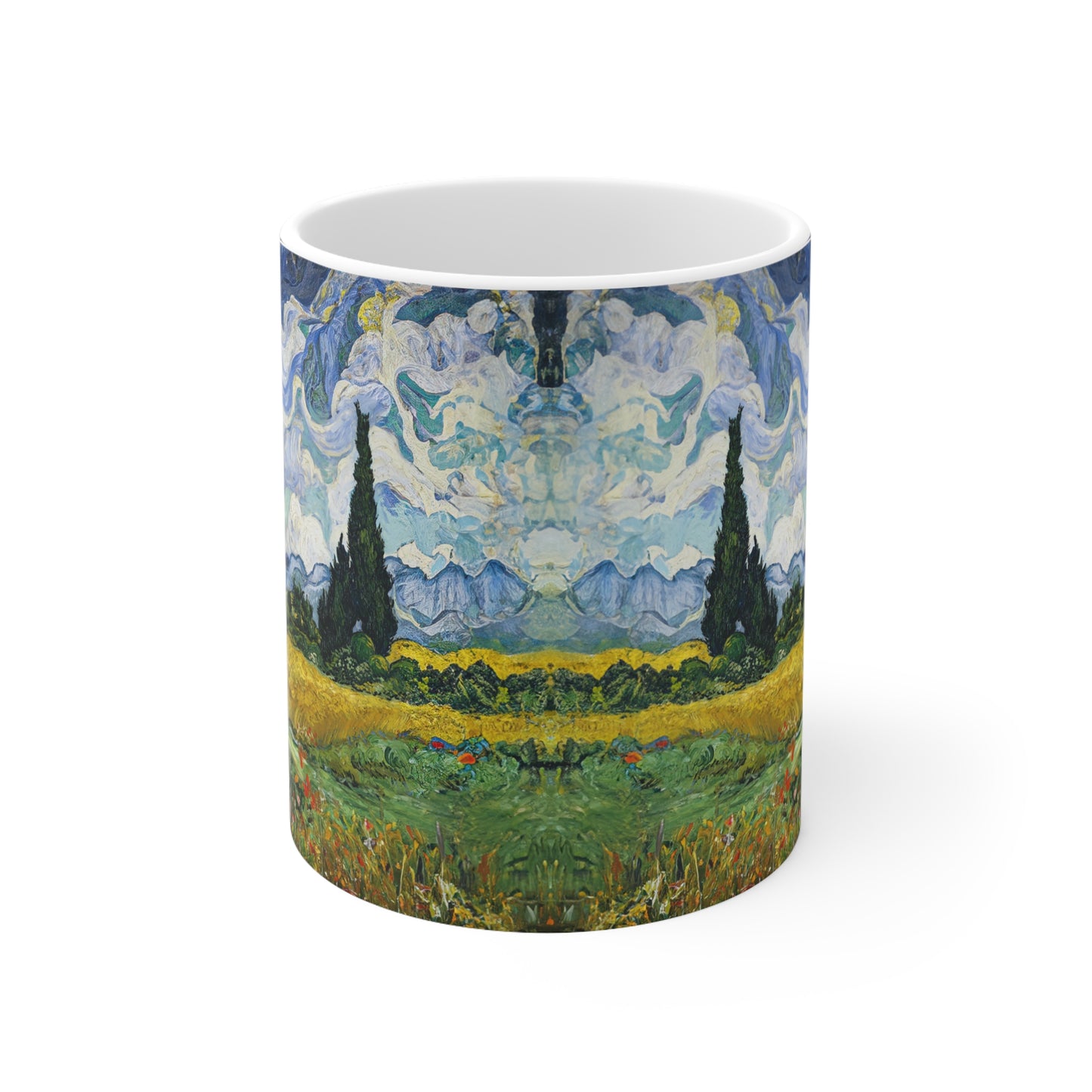 Van Gogh's Wheat Field with Cypresses (1889) - Original Fine Art Print Ceramic Coffee Cups, 11oz, 15oz