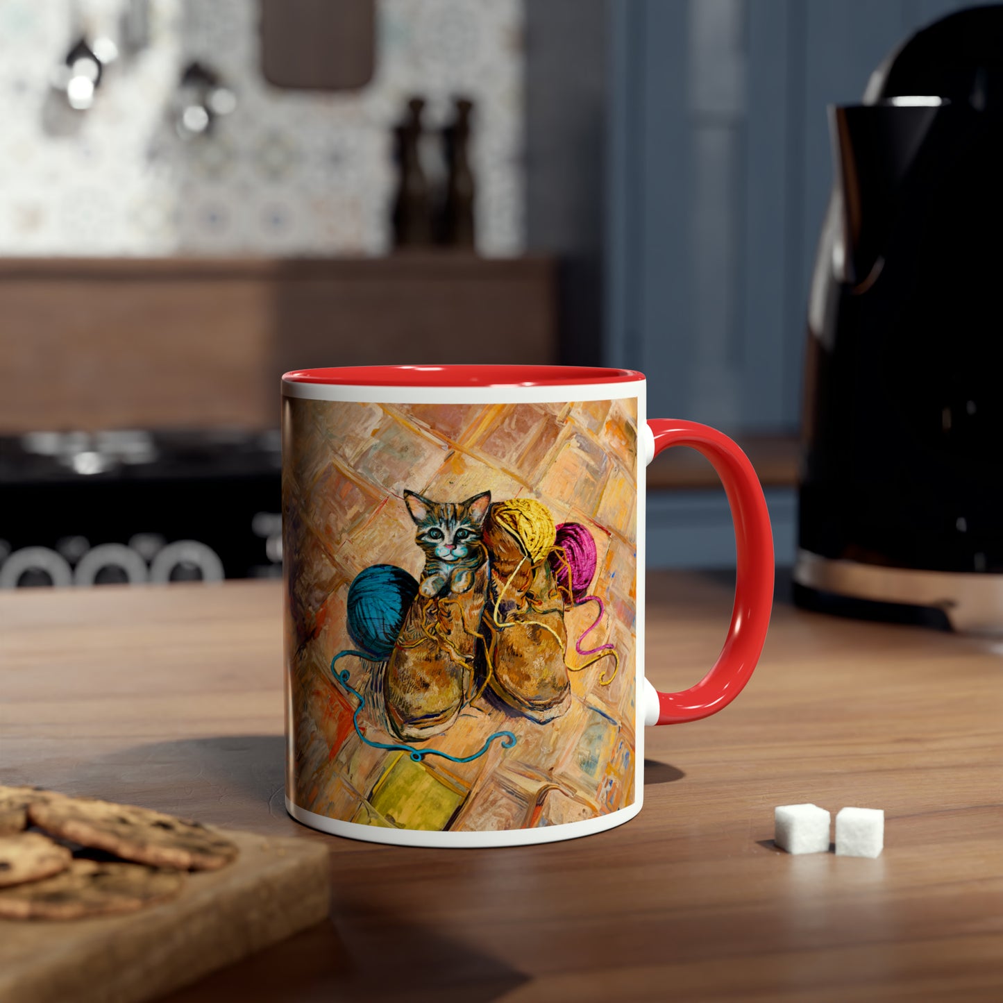 Van Gogh's Shoes (1888) - Kitten with yarns Fine Art Print Two-Tone Coffee Mugs, 11oz