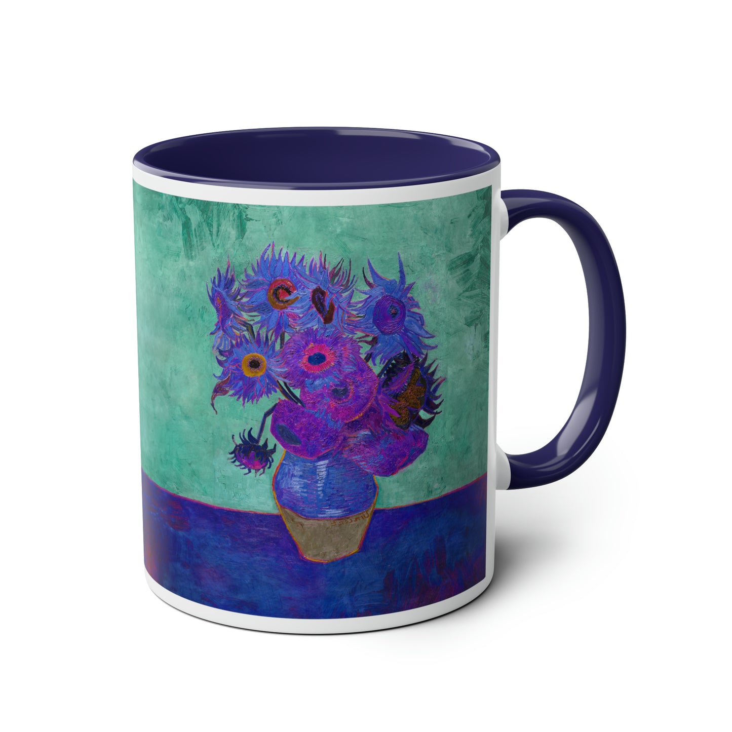 Van Gogh's Vase with Twelve Sunflowers (1888–1889) - Pop art purple Fine Art Print Two-Tone Coffee Mugs, 11oz