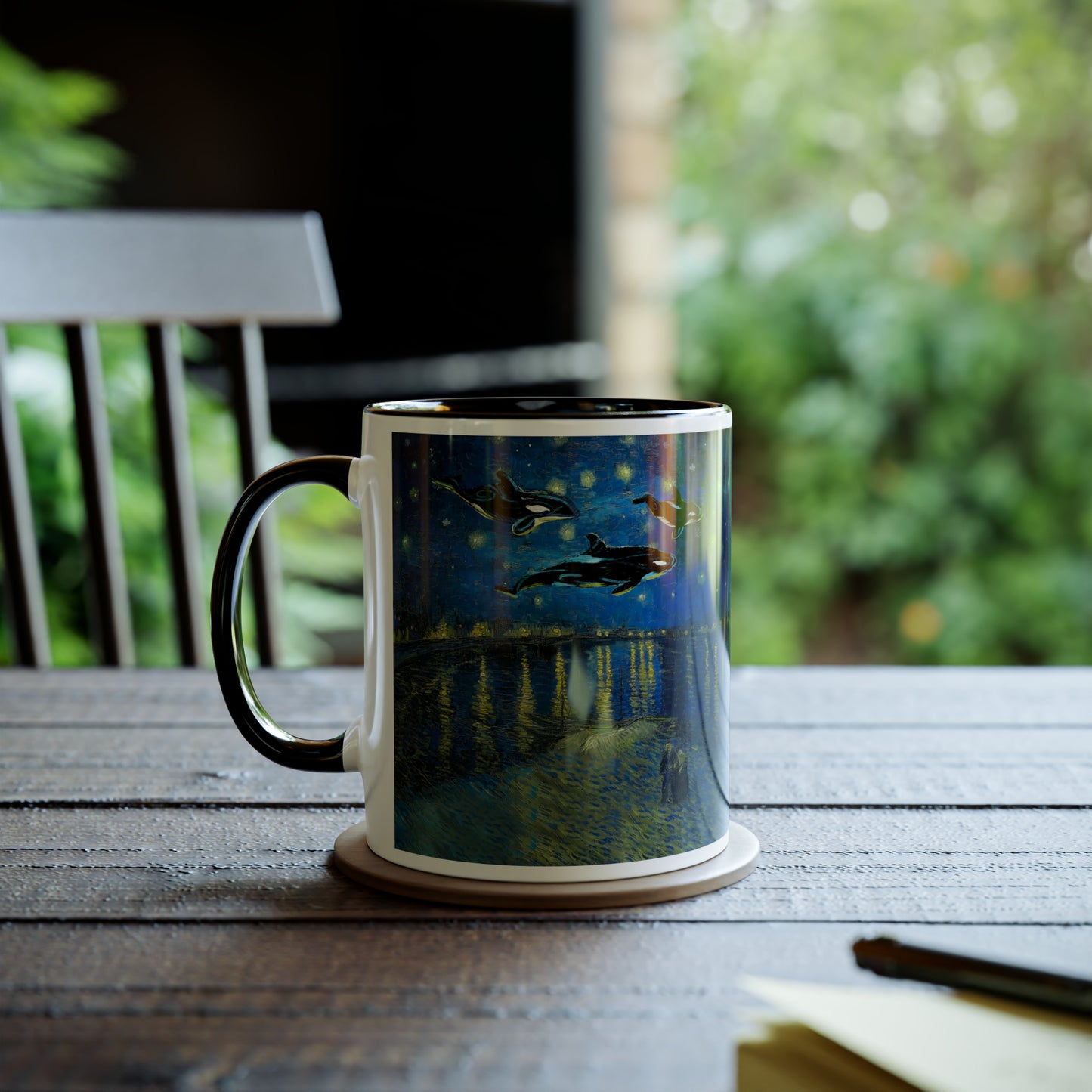 Van Gogh's Starry Night Over the Rhone (1888) - Dreams Fine Art Print Two-Tone Coffee Mugs, 11oz