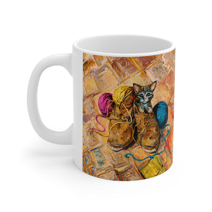 Van Gogh's Shoes (1888) - Kitten with yarns Fine Art Print Ceramic Coffee Mugs, 11oz, 15oz