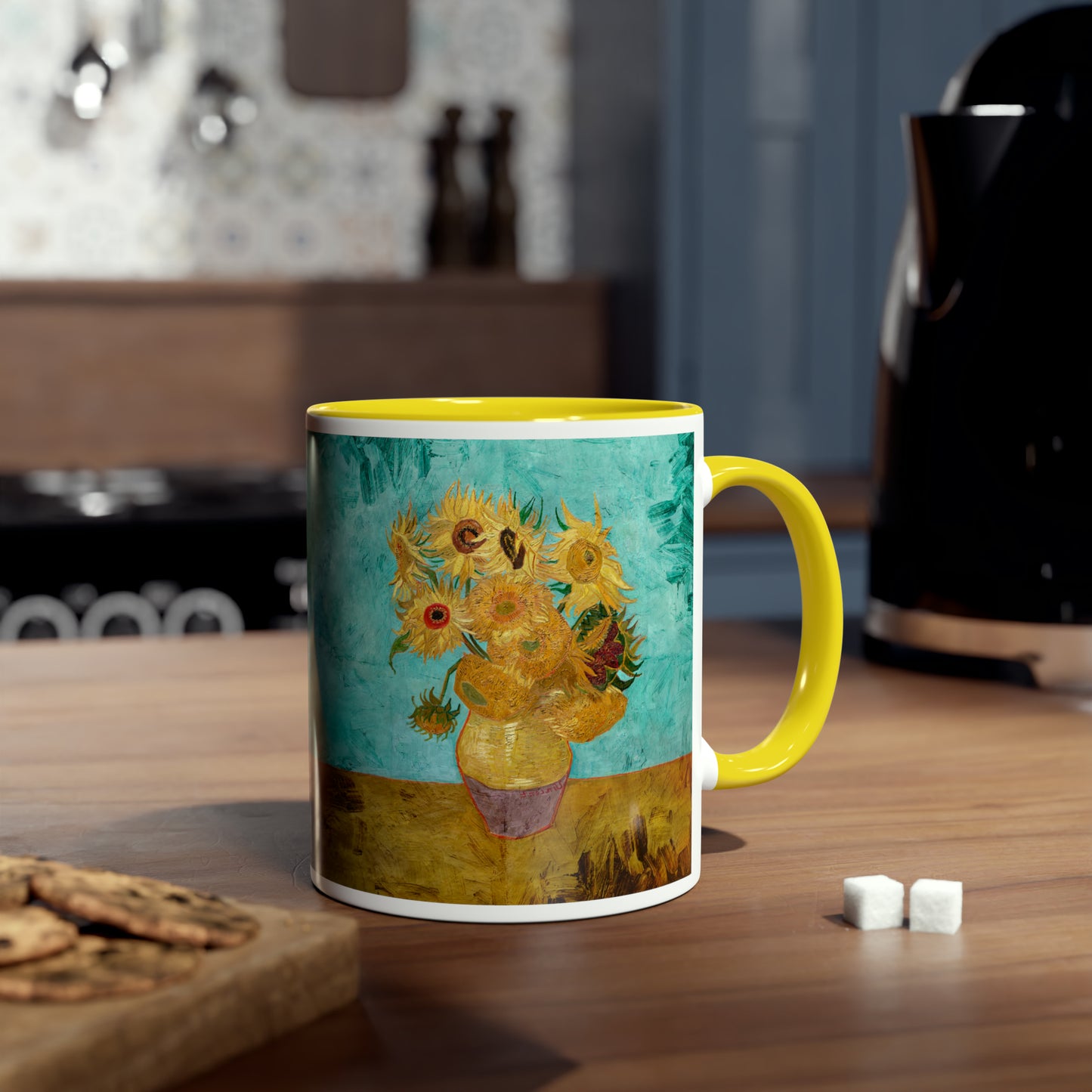 Van Gogh's Vase with Twelve Sunflowers (1888–1889) - Original Fine Art Print Two-Tone Coffee Mugs, 11oz