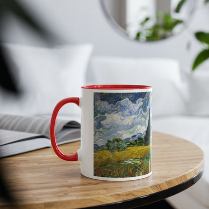 Van Gogh's Wheat Field with Cypresses (1889) - Original Fine Art Print Two-Tone Coffee Mugs, 11oz