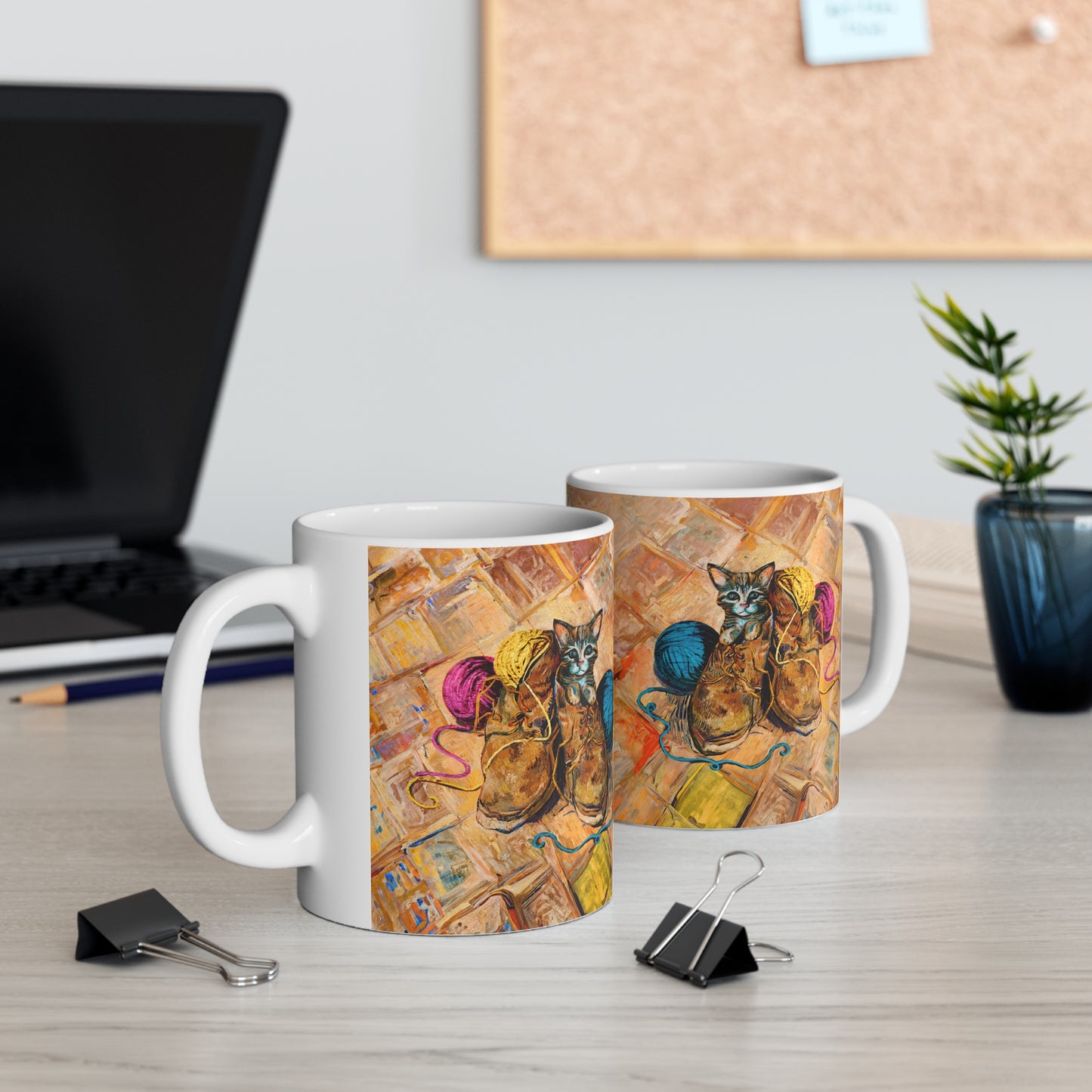 Van Gogh's Shoes (1888) - Kitten with yarns Fine Art Print Ceramic Coffee Mugs, 11oz, 15oz