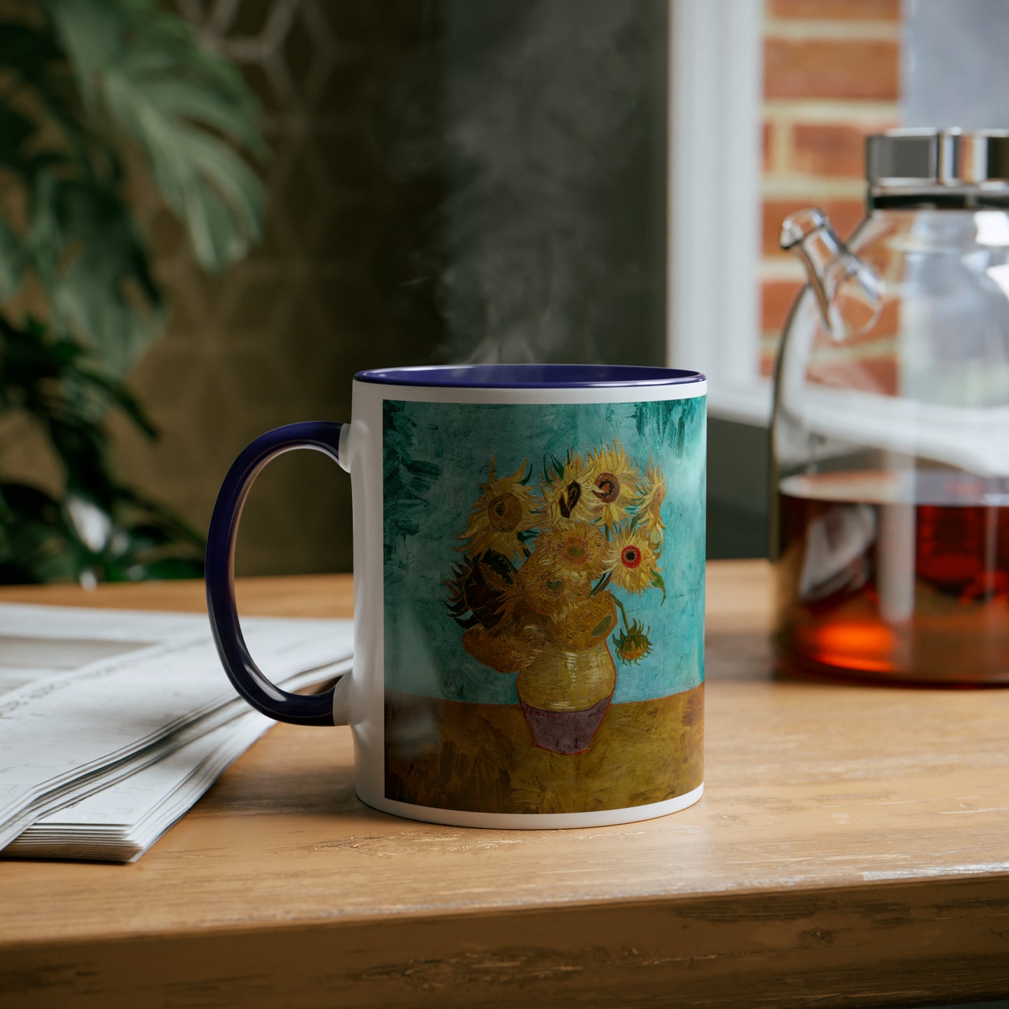 Van Gogh's Vase with Twelve Sunflowers (1888–1889) - Original Fine Art Print Two-Tone Coffee Mugs, 11oz