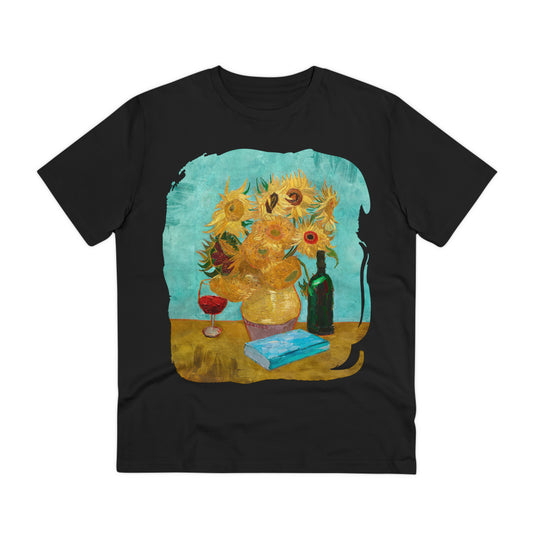 Van Gogh's Vase with Twelve Sunflowers (1888–1889) - Wine and book lover Fine Art Print Organic Cotton T-Shirt Unisex