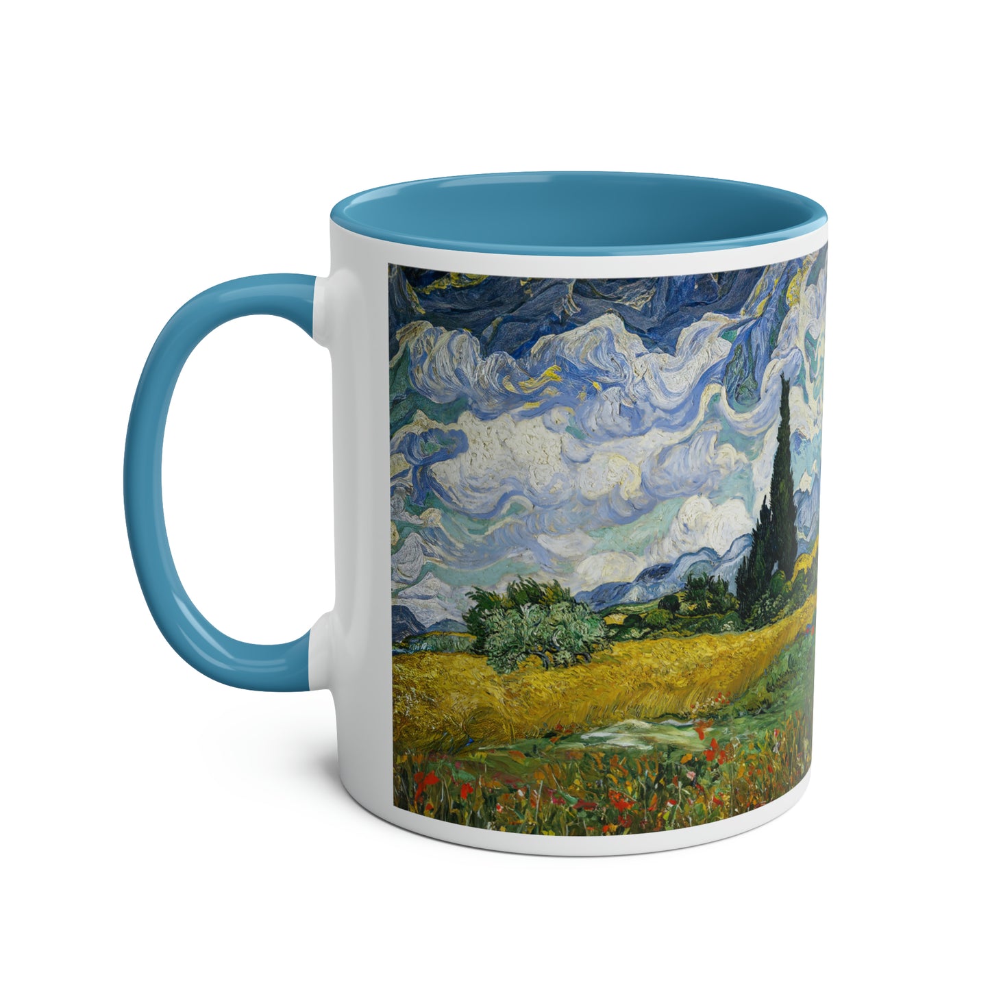 Van Gogh's Wheat Field with Cypresses (1889) - Original Fine Art Print Two-Tone Coffee Mugs, 11oz